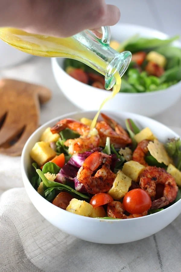 Chili Grilled Shimp, Polenta Crouton and Frico Salad with Honey Lemon Vinaigrette 2