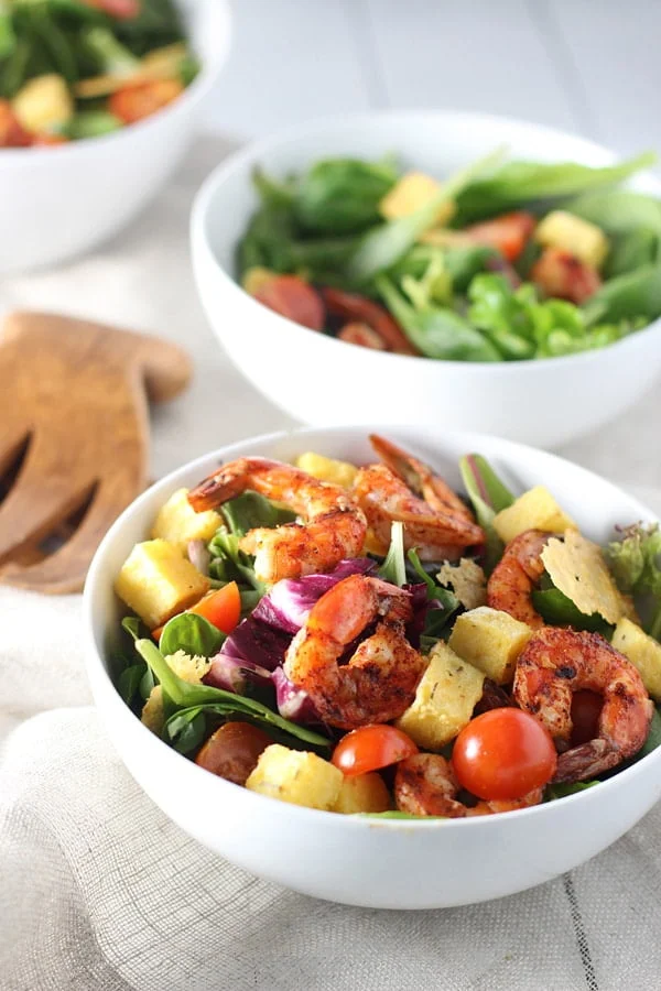 Chili Grilled Shimp, Polenta Crouton and Frico Salad with Honey Lemon Vinaigrette 3