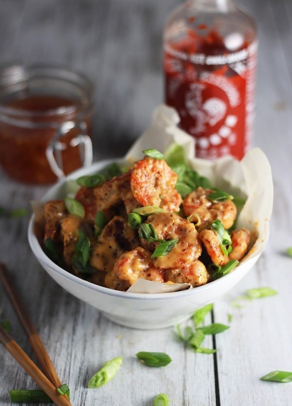 Skinny Bang Bang Shrimp with Homemade Sweet Chili Sauce via cookingforkeeps.com