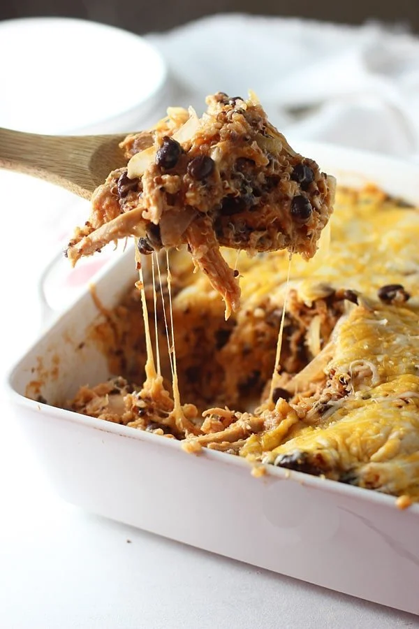 Cheesy Chicken Enchilada Quinoa Casserole