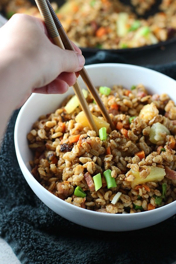 Pineapple &amp; Ham Farro Fried Rice via cookingforkeeps.com