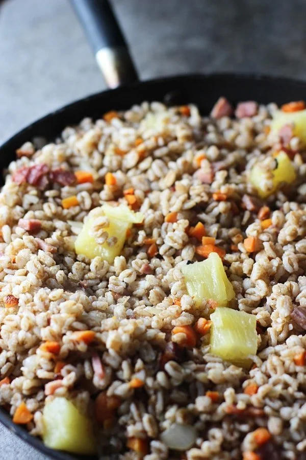 Pineapple &amp; Ham Farro Fried Rice via cookingforkeeps.com