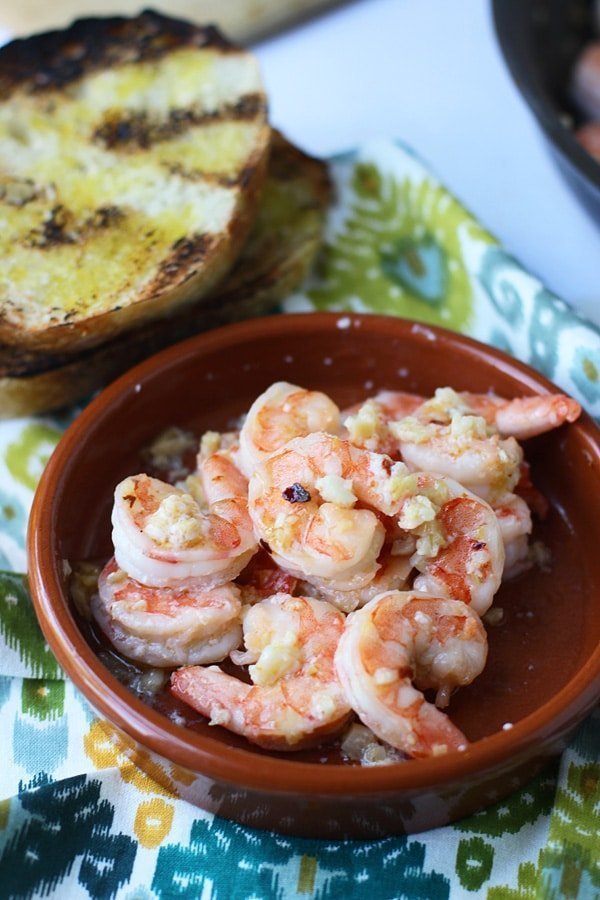 10 Minute Spicy Garlicky Shrimp with Charred Ciabatta via cookingforkeeps.com