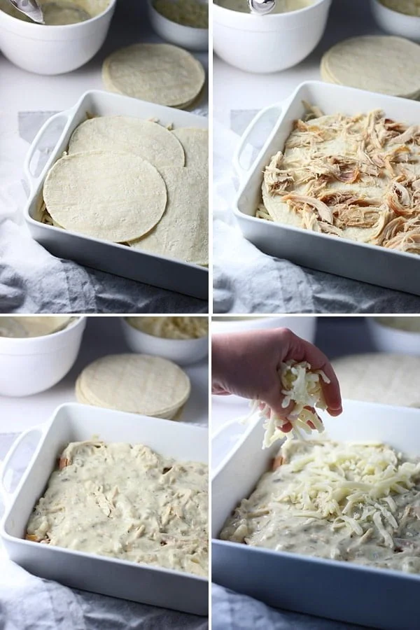 Five Ingedient Verde Chicken Enchilada Stacks via cookingforkeeps.com