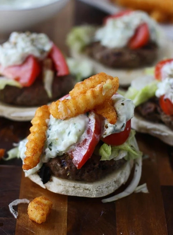 Gyro Burgers with Taziki Sauce and Seasoned French Fries 9