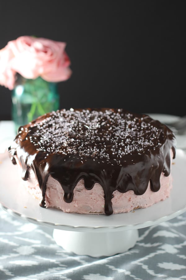 Three Layer Vanilla Cake with Strawberry Swiss Buttercream and Chocolate Glaze 12