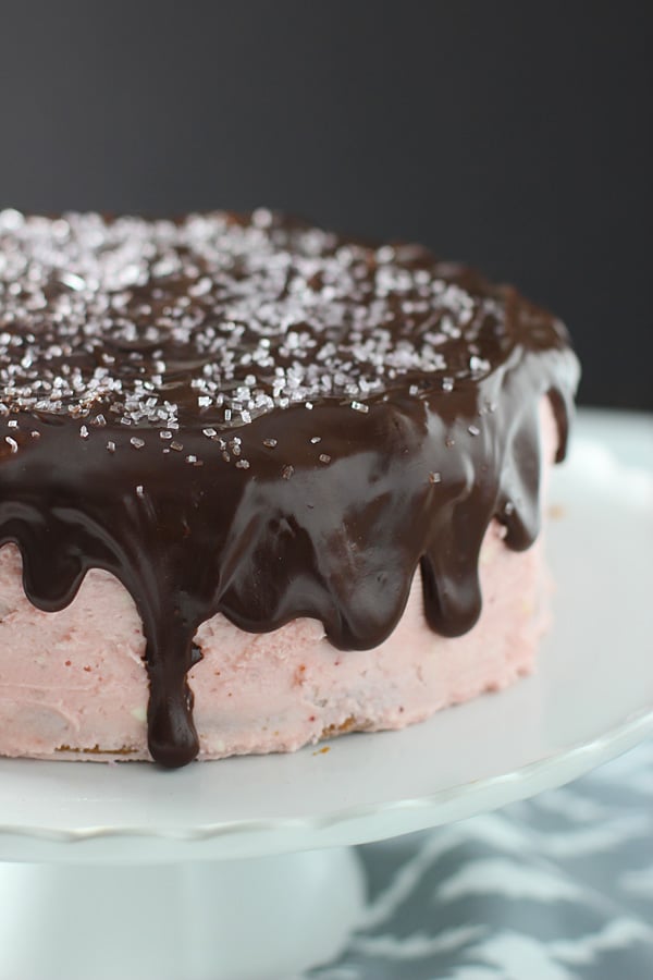 Three Layer Vanilla Cake with Strawberry Swiss Buttercream and Chocolate Glaze 9