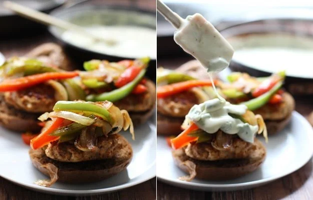 Fajita Chicken Sliders with 3 Ingredient Poblano Queso via cookingforkeeps.com