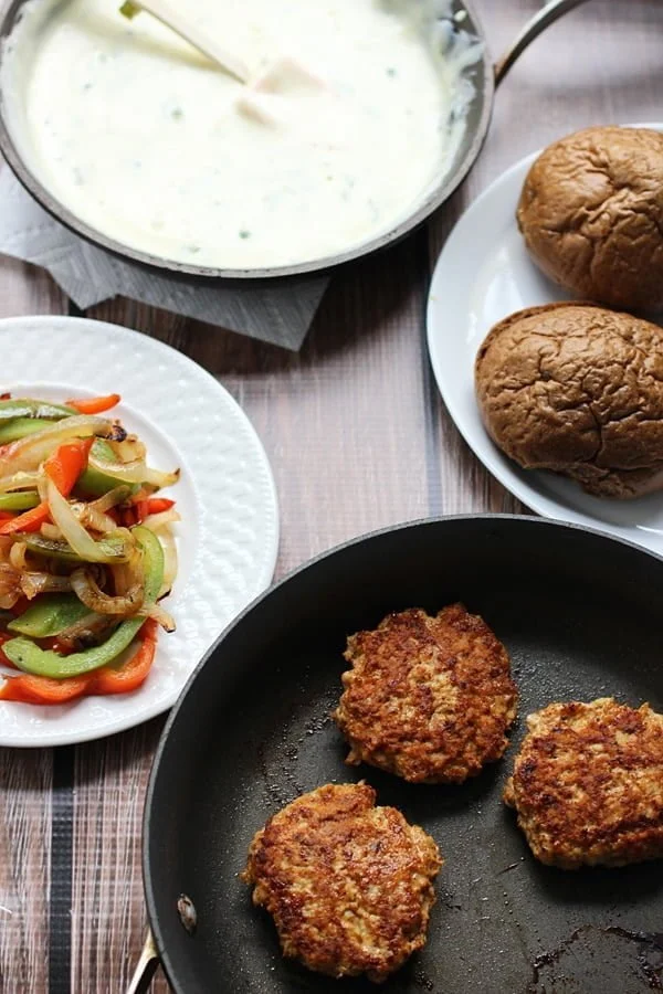 Fajita Chicken Sliders with 3 Ingredient Poblano Queso via cookingforkeeps.com