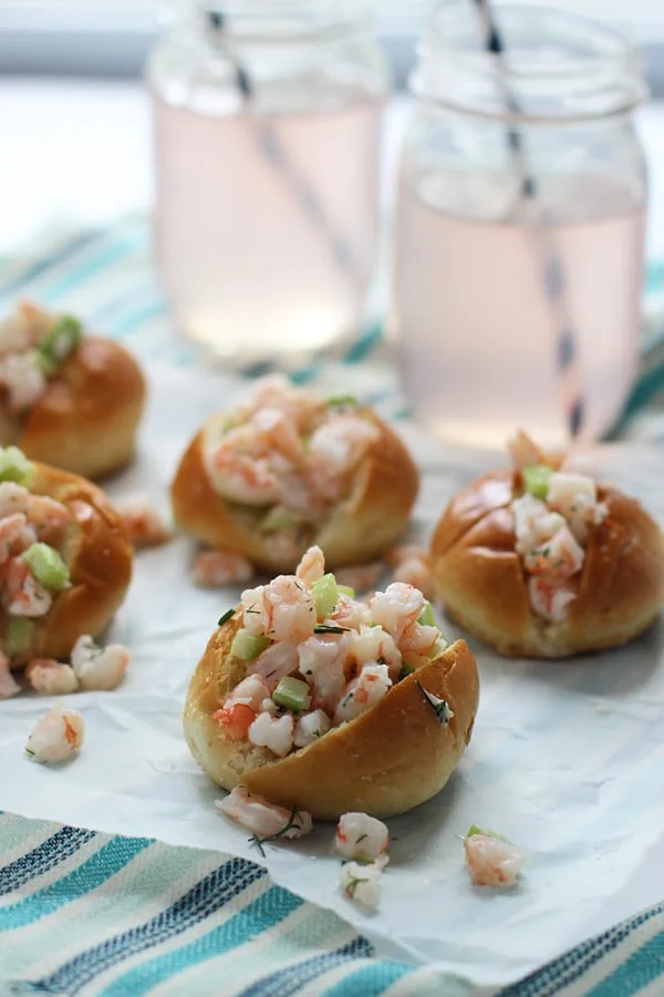 Mini Shrimp Rolls on Buttered Challah via cookingforkeeps.com