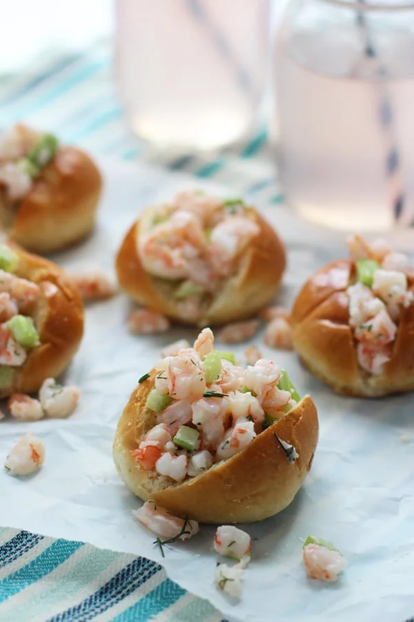 Mini Shrimp Rolls on Buttered Challah via cookingforkeeps.com
