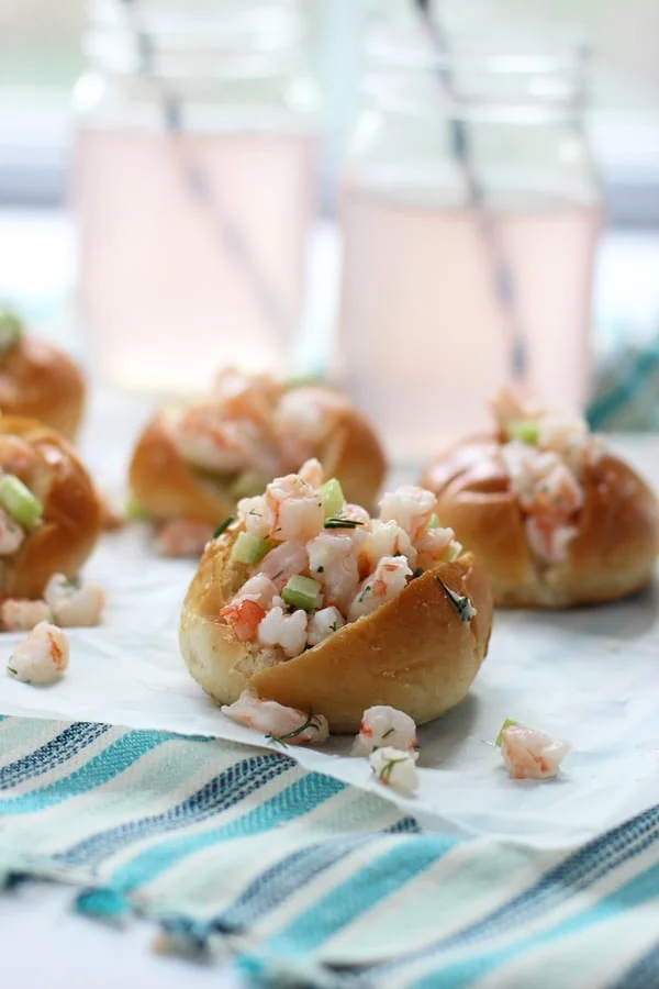 Mini Shrimp Rolls on Buttered Challah via cookingforkeeps.com