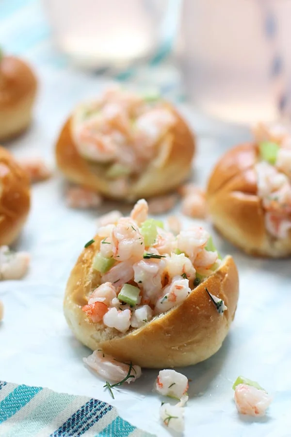 Mini Shrimp Rolls on Buttered Challah via cookingforkeeps.com