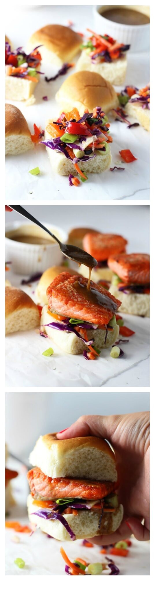 Salmon Sliders with (Epic!) Peanut Sauce and Asian Sesame Slaw
