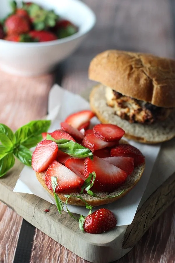 Strawberry, Basil Bacon and Brie Chicken Burgers