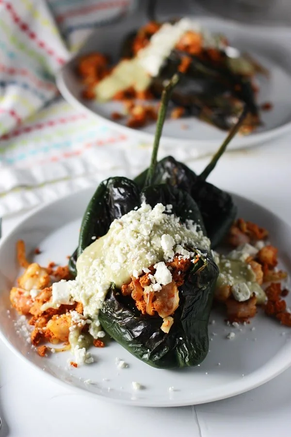 Baked Chile Rellenos with Homemade Turkey Chorizo and Poblano Cream Sauce