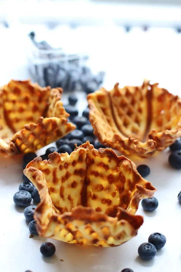 Blueberry Buttercookie Gelato with Homemade Sugar Waffle Bowls via cookingforkeeps.com