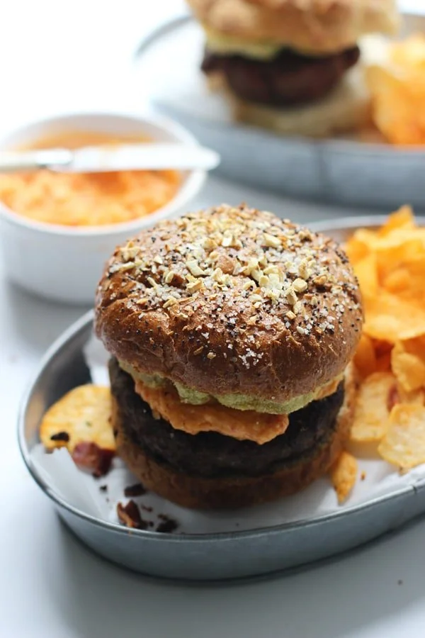 Fried Green Tomato and Pimento Cheese Burgers with Everything Whole-Wheat Buns 6