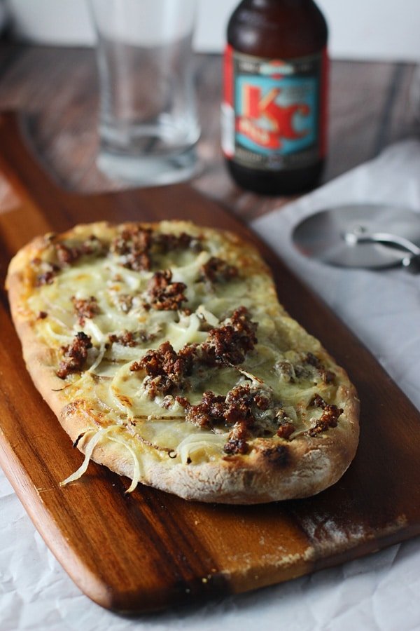White Pizza with Roasted Garlic, Aged Cheddar and Italian Sausage 3