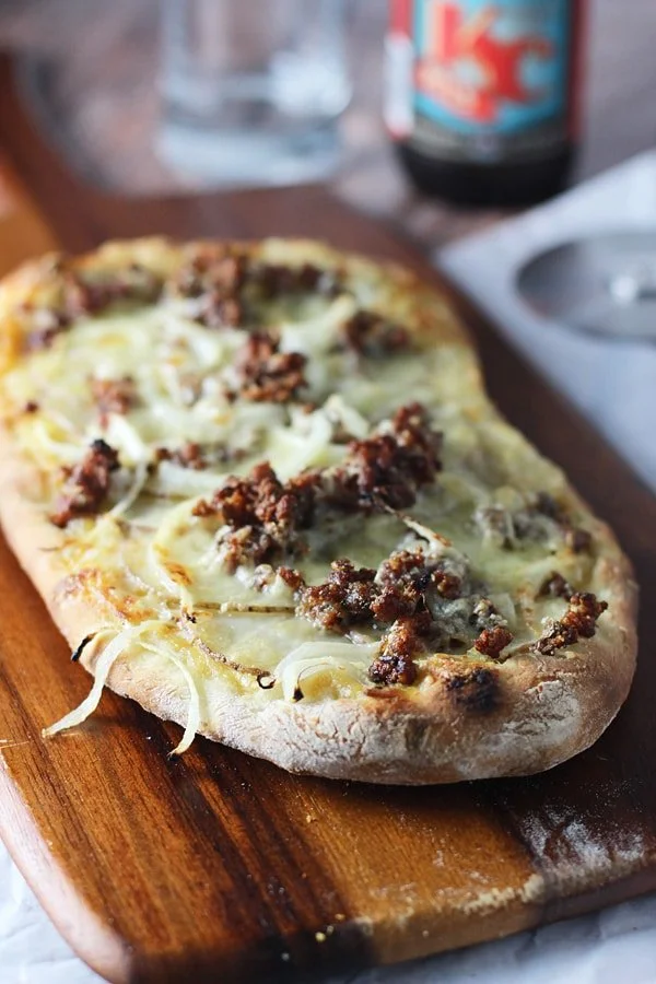 White Pizza with Roasted Garlic, Aged Cheddar and Italian Sausage 4