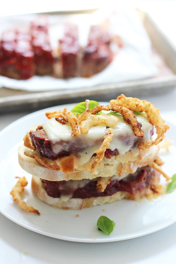 The Best Meatloaf + Meatloaf Sandwiches with Crispy Onions and Melted Mozzarella Cheese