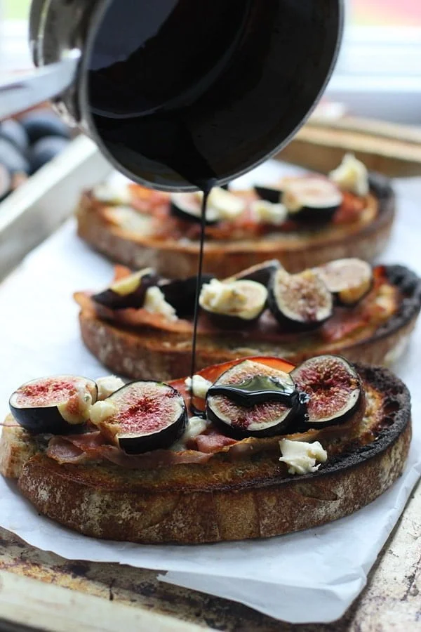 Roasted Fig, Blue Cheese and Proscuitto Tartines via Cooking for Keeps