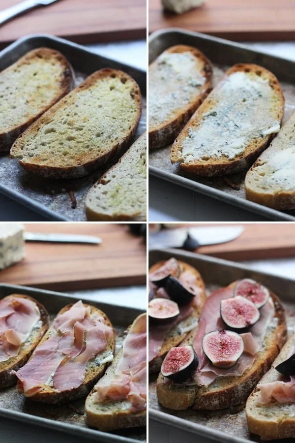Roasted Fig, Blue Cheese and Proscuitto Tartines via Cooking for Keeps