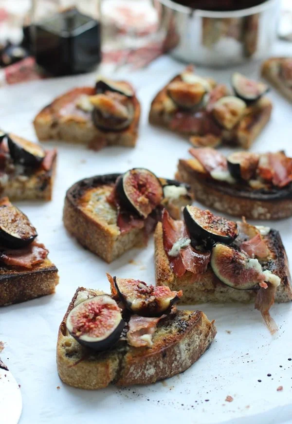 Roasted Fig, Blue Cheese and Proscuitto Tartines via Cooking for Keeps