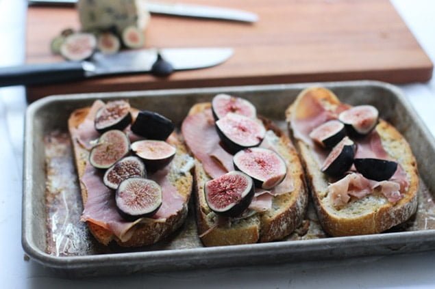 Roasted Fig, Blue Cheese and Proscuitto Tartines via Cooking for Keeps