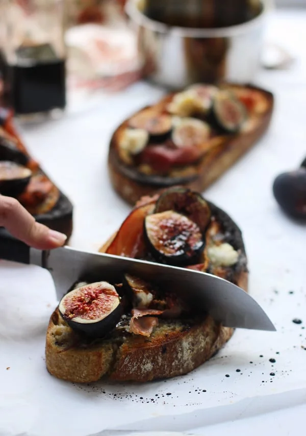 Roasted Fig, Blue Cheese and Proscuitto Tartines via Cooking for Keeps