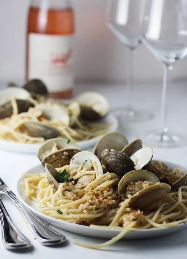 Spaghetti and Clams with Brown Butter and Garlic Breadcrumbs via cookingforkeeps.com