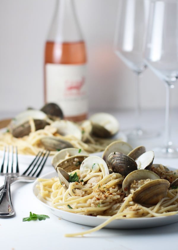 Spaghetti and Clams with Brown Butter and Garlic Breadcrumbs via cookingforkeeps.com