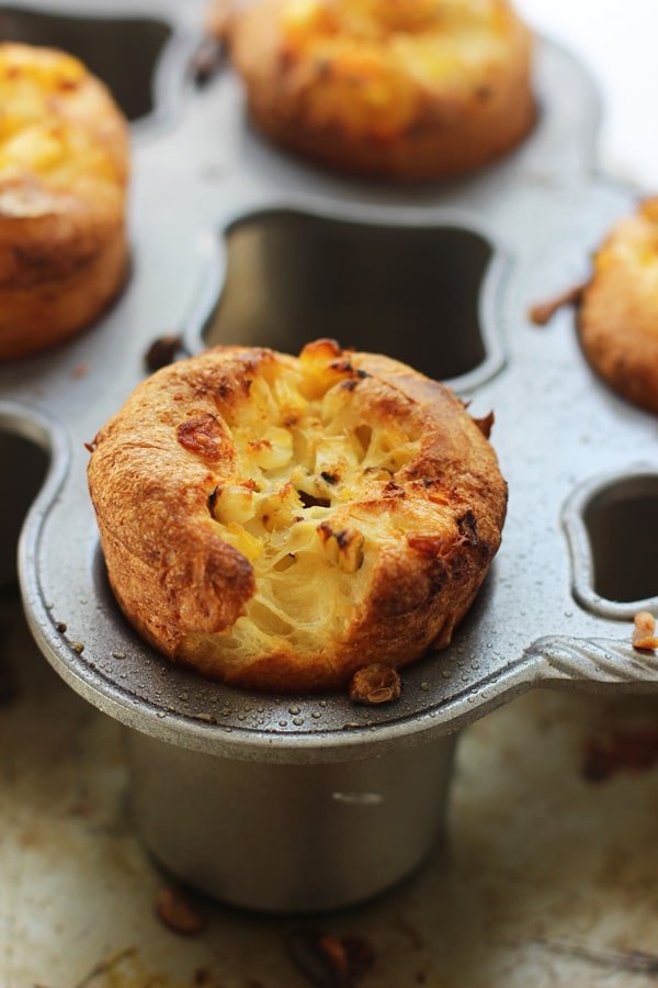 Charred Corn, Pancetta and Cheddar Popovers with Sun-Dried Tomato Butter