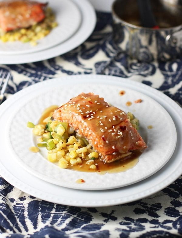 Spicy Honey Sesame Salmon with Corn and Hatch Pepper Saute 6