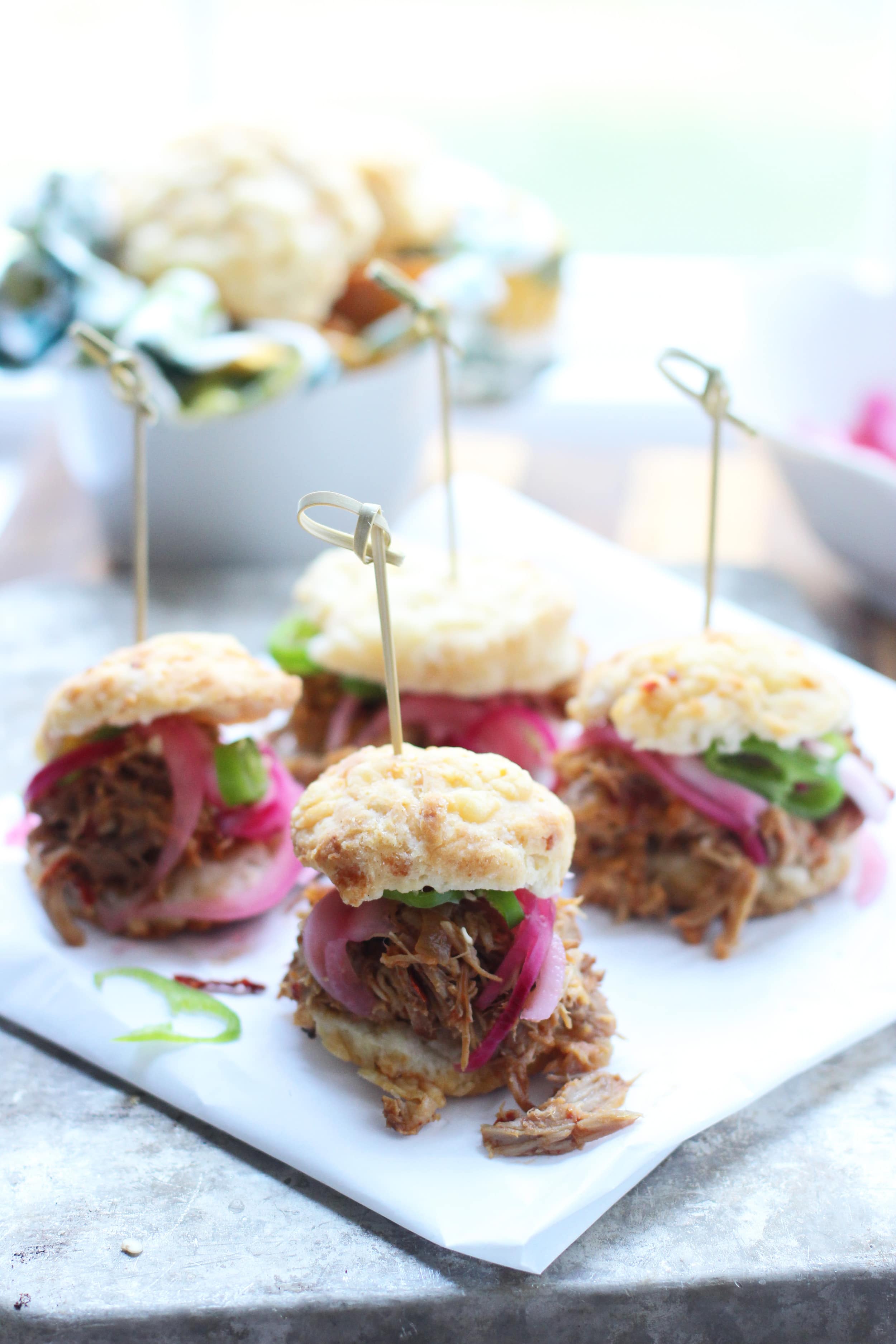 Tex-Mex Pulled Pork with Pickled Onions and Jalapeno Cheddar Biscuits 4