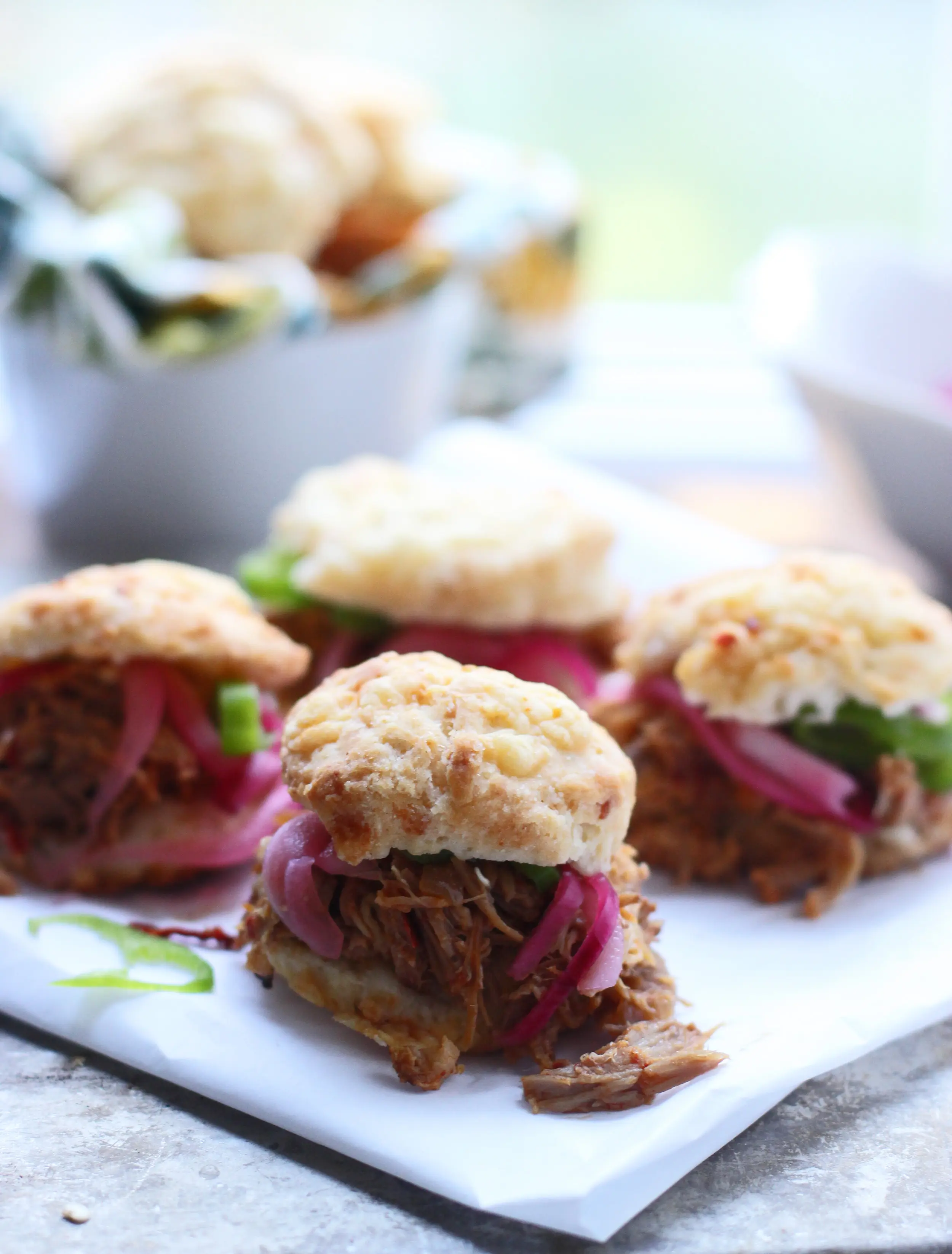 Tex-Mex Pulled Pork with Pickled Onions and Jalapeno Cheddar Biscuits 5