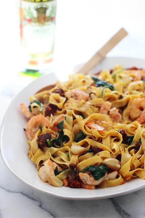Shrimp Tagliatelle with Roasted Garlic, Sun-dried Tomatoes and Sweet Vermouth Cream Sauce 2