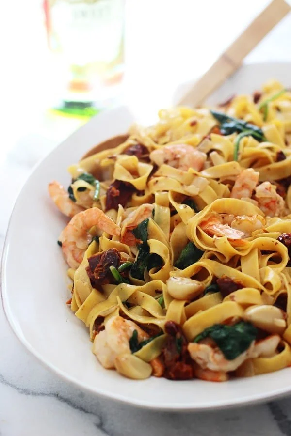 Shrimp Tagliatelle with Roasted Garlic, Sun-dried Tomatoes and Sweet Vermouth Cream Sauce 3