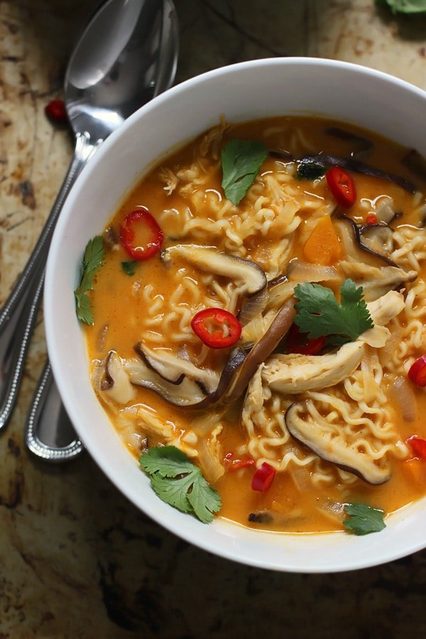 Spicy Thai-Style Pumpkin and Butternut Ramen - Homemade ramen that's easy and on the table in under 30 minutes.
