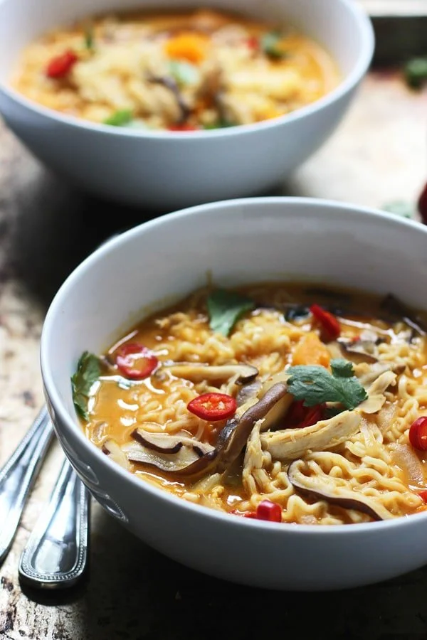 Spicy Thai-Style Pumpkin and Butternut Ramen - Homemade ramen that's easy and on the table in under 30 minutes. 