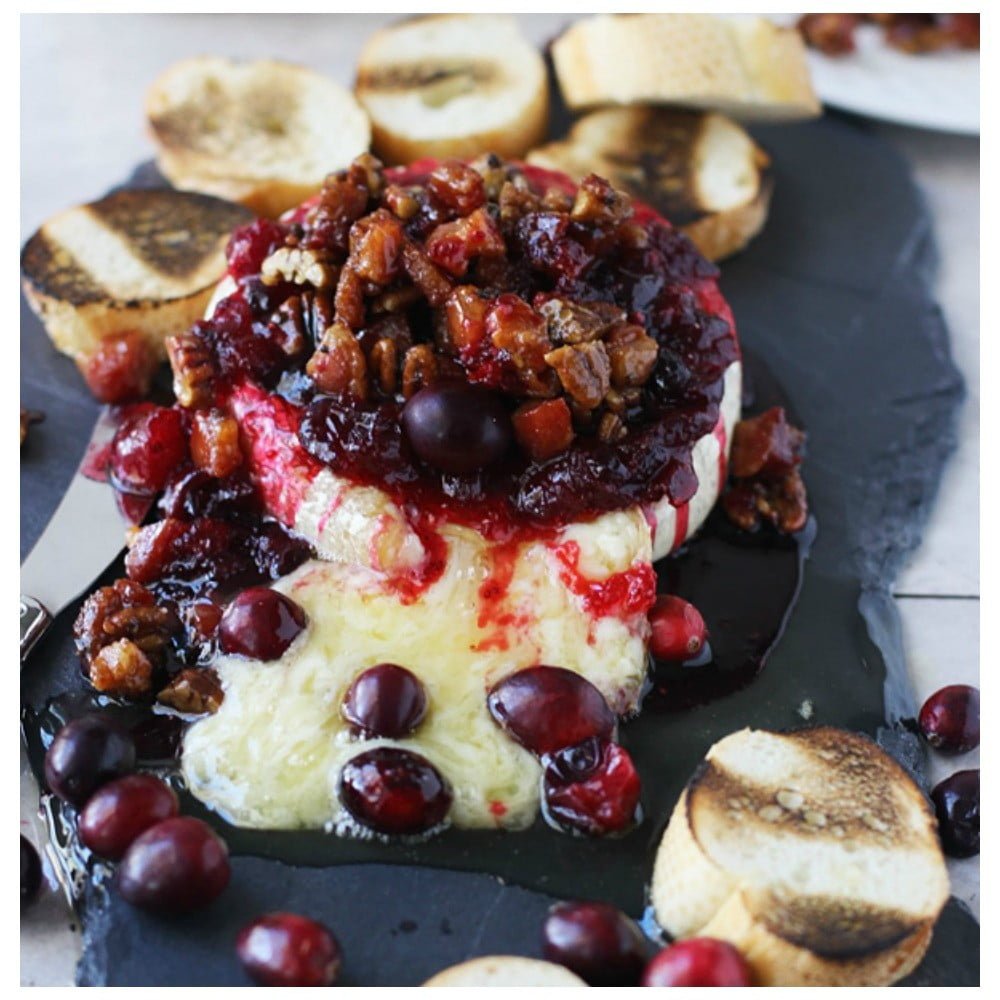 Baked Brie with Candied Pancetta, Pecans and Spicy Cranberries