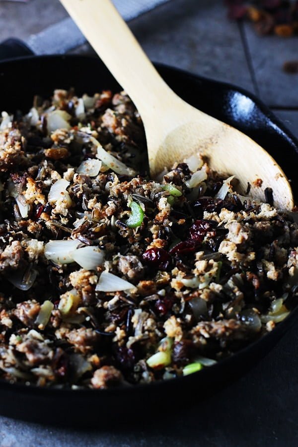 Italian Sausage, Cranberry and Wild Rice Stuffing | Cooking for Keeps #thanksgiving #sides #stuffing