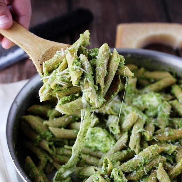 Cheesy Baked Penne with Broccoli and Spinach Pesto