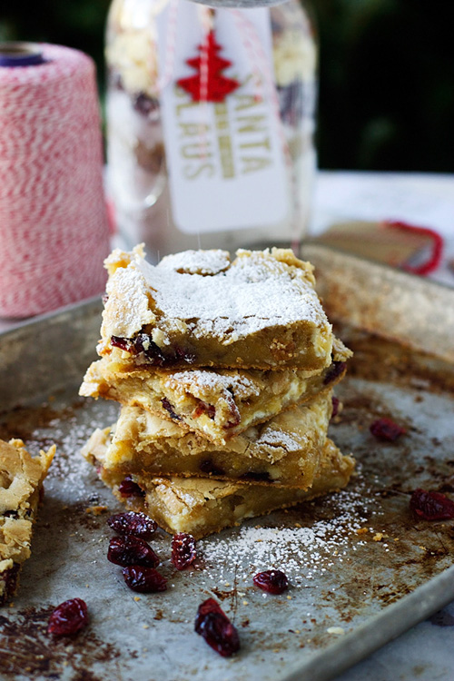 Gooey White Chocolate, Walnut and Cranberries Blondies