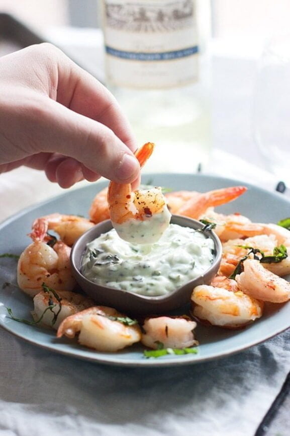 Shrimp "Cocktail" with Basil Dipping Sauce Cooking for Keeps