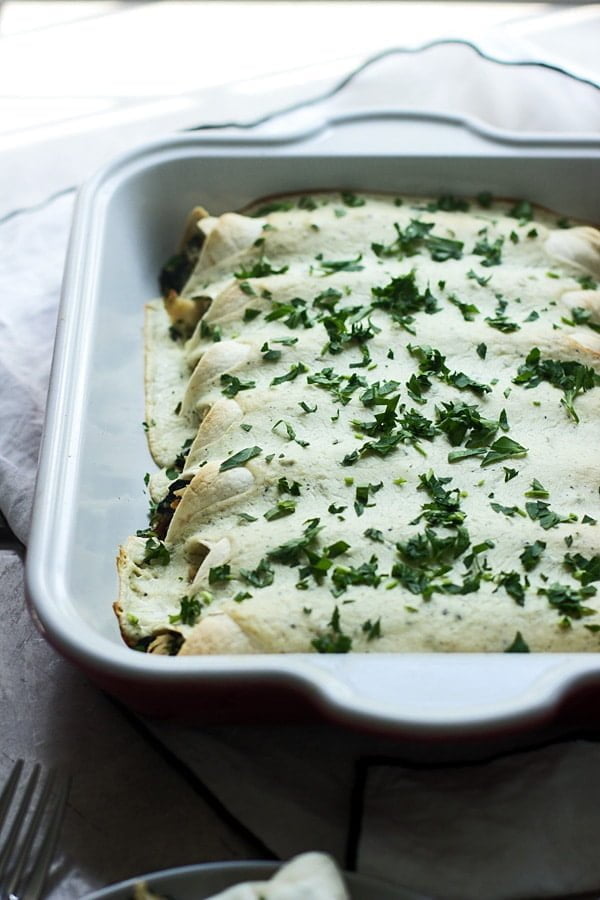 Spinach, Chicken and Cheese Enchiladas with  Jalapeño  Cream Cheese Sauce