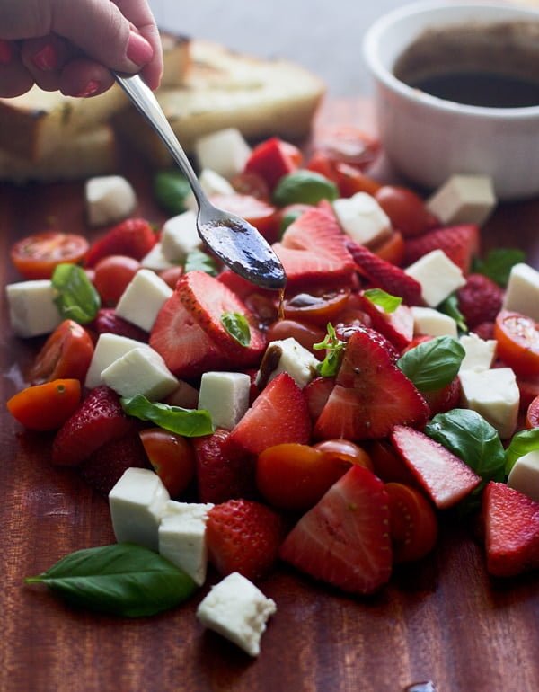 Strawberry Caprese Salad with Brown Butter Balsamic Vinaigrette 
