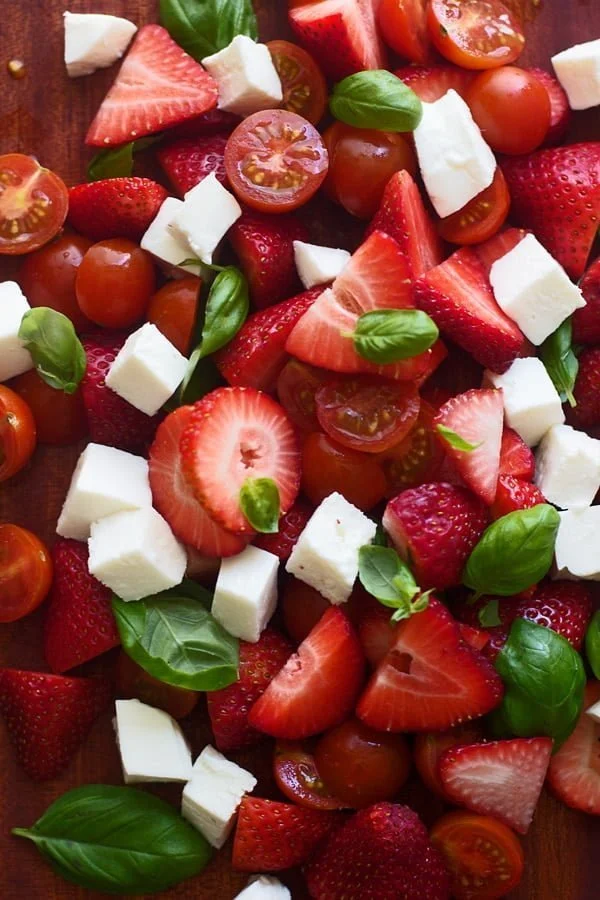Strawberry Caprese Salad with Brown Butter Balsamic Vinaigrette