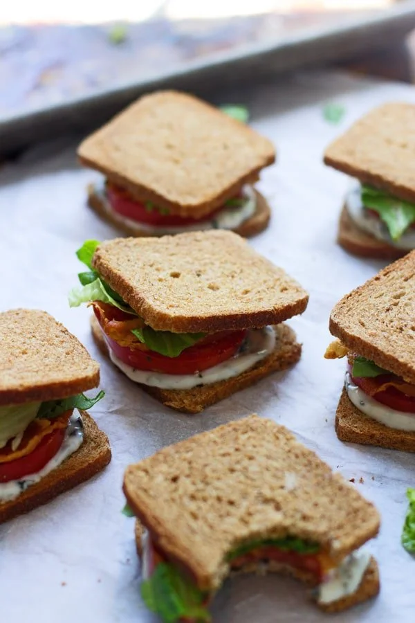 Mini BLT Sandwiches with Basil Lemon Mayo