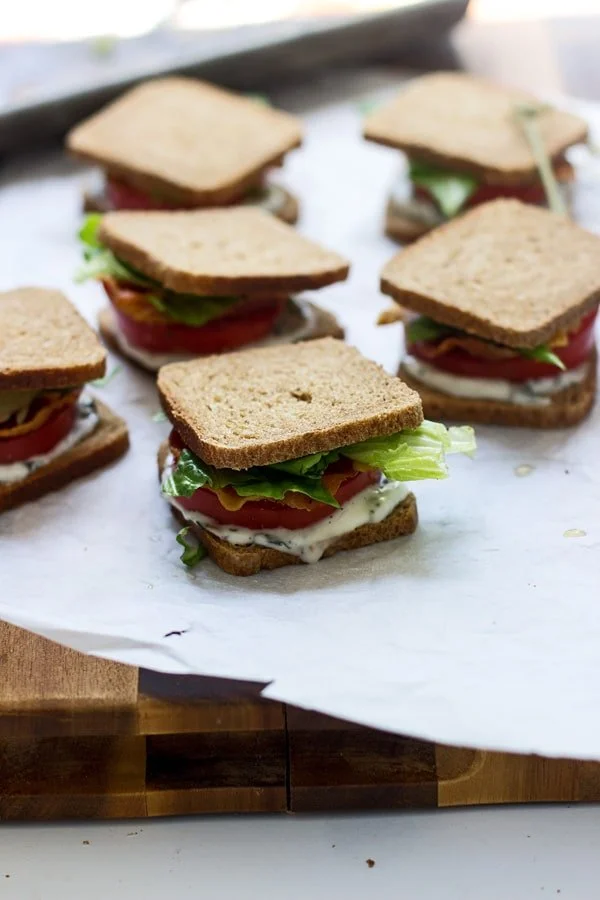 Mini BLT Sandwiches with Basil Lemon Mayo
